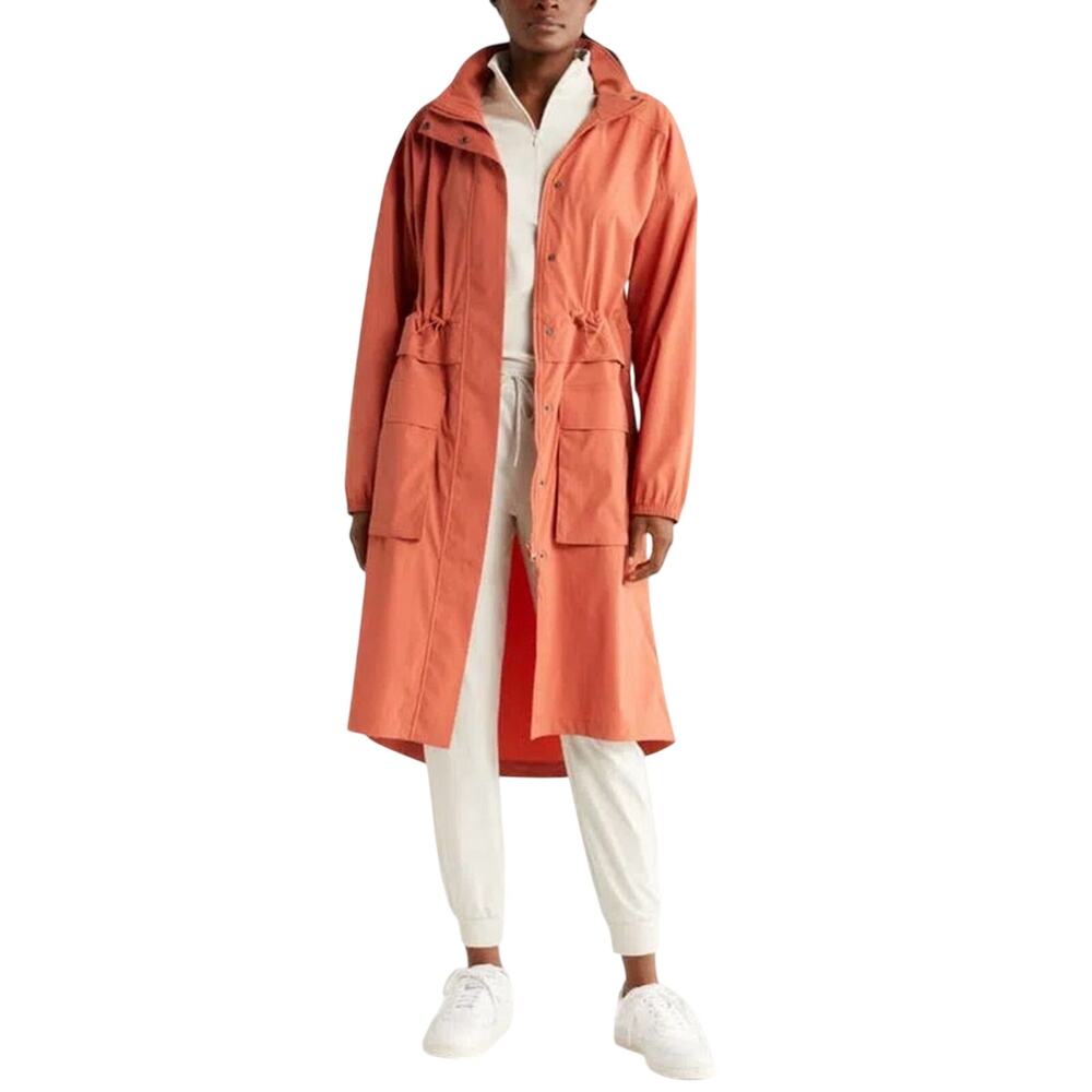Zella Step Out Water Repellent Long Line Jacket Stowaway Hood Rust Size Medium
